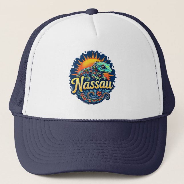 Gecko Nassau Bahamas Caribbean Trucker Hat (Front)