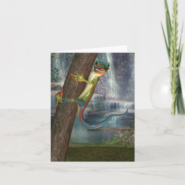 Gecko On A Tree Note Card (Front)