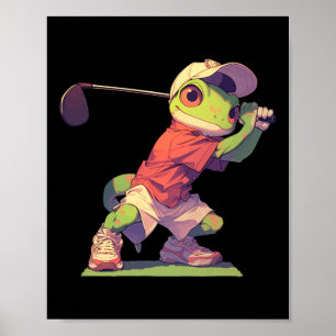 Gecko Playing Golf Funny Golf Player Lizard Poster