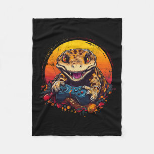 Gecko Playing Video Game Lizard & Reptiles Gam Fleece Blanket