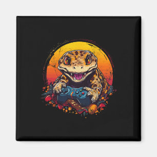 Gecko Playing Video Game Lizard &amp; Reptiles Gam Magnet