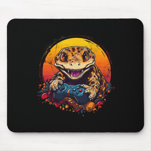 Gecko Playing Video Game Lizard &amp; Reptiles Gam Mouse Mat (Front)