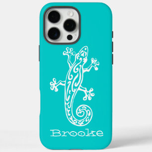 Gecko reptile white & aqua name  iPhone 16 pro max case