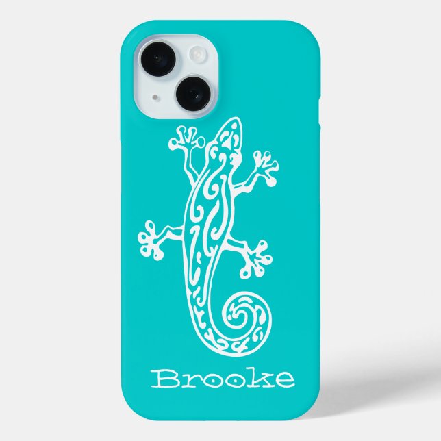 Gecko reptile white & aqua name  Case-Mate iPhone case (Back)