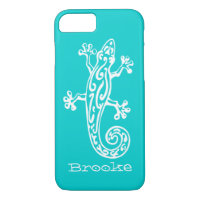 Gecko reptile white & aqua name iPhone 7 case