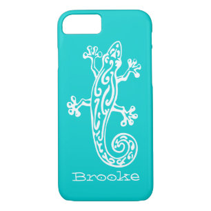 Gecko reptile white & aqua name iPhone 7 case