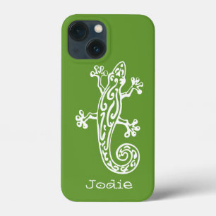 Gecko reptile white & green name iphone case