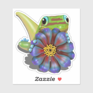 Gecko with Zinnia Flower