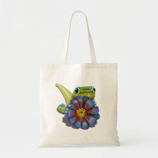 Gecko with Zinnia Flower Tote Bag