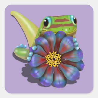 Gecko with Zinnia Square Sticker
