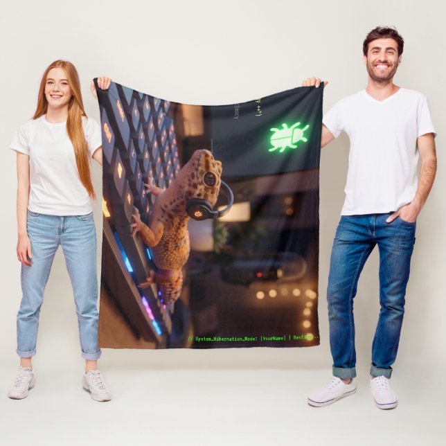 GeckoDev // Cyberpunk Programmer Fleece Blanket  (In Situ)
