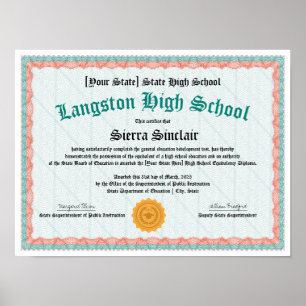 GED General High School Equivalency Diploma Copy Poster