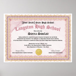 GED General High School Equivalency Diploma Copy Poster