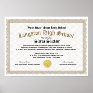 GED General High School Equivalency Diploma Copy Poster