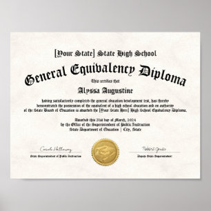 GED General High School Equivalency Diploma Copy Poster