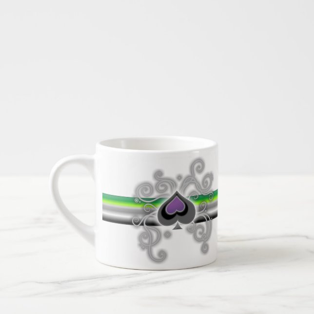 Geebot's aromantic pride spade logo espresso cup (Left)