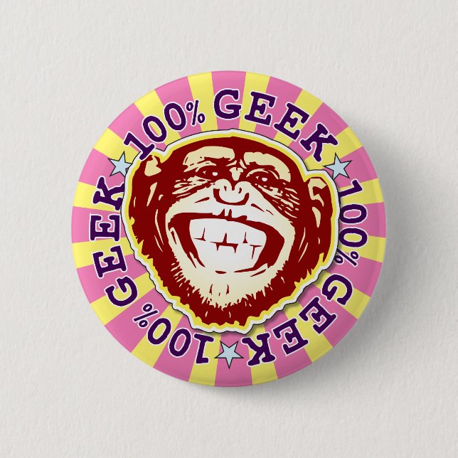 Geek 100% Funny Funky Monkey Badge (Front)