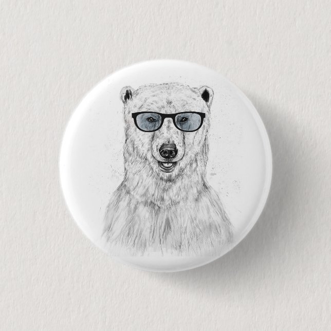 Geek bear (blue) 3 cm round badge (Front)