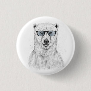 Geek bear (blue) 3 cm round badge