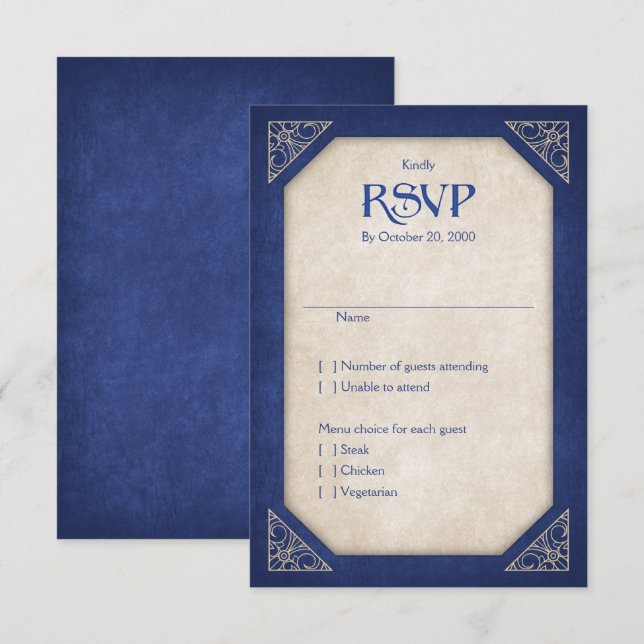 Geek Blue Library Book Literary Wedding RSVP Card (Front/Back)