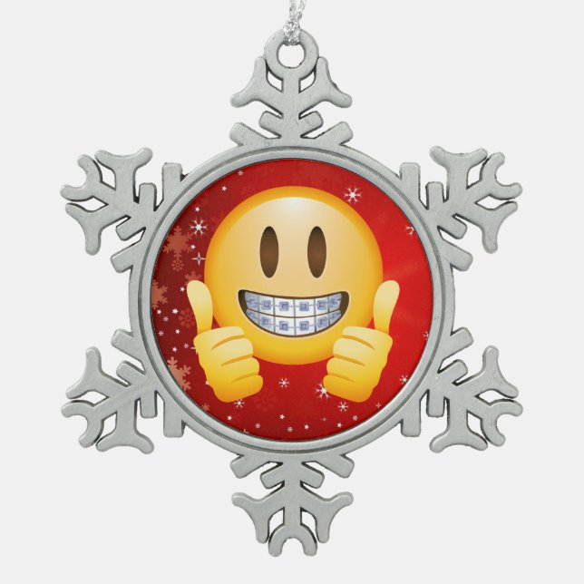 Geek Braces Christmas Emoji Face Gift Snowflake Pewter Christmas Ornament (Front)