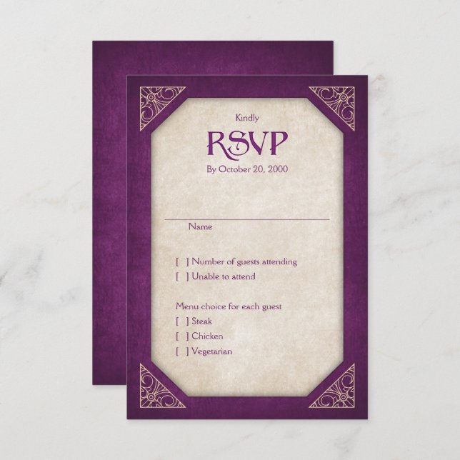 Geek Burgundy Library Book Literary Wedding RSVP Card (Front/Back)