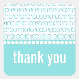 Geek Chic Binary Code Thank You Stickers, Aqua Square Sticker