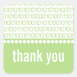 Geek Chic Binary Code Thank You Stickers, Green Square Sticker