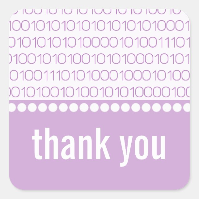 Geek Chic Binary Code Thank You Stickers, Purple Square Sticker (Front)
