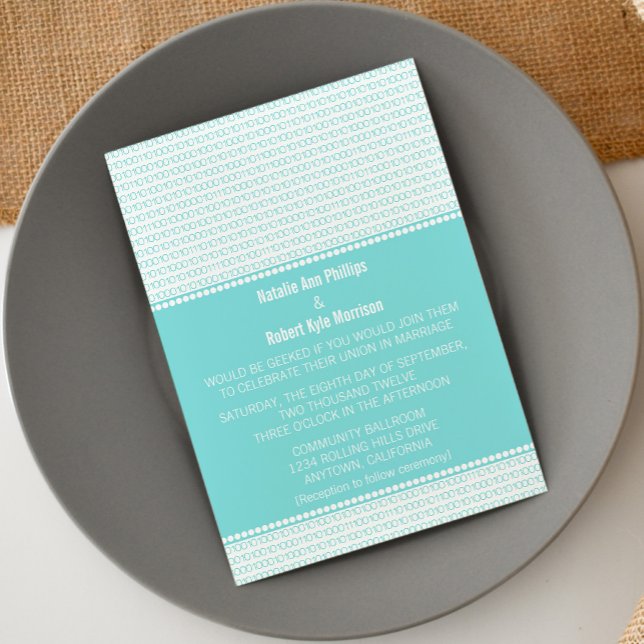 Geek Chic Binary Code Wedding Invitation, Aqua Invitation (Aqua Geek Chic Binary Code Wedding Invitation)
