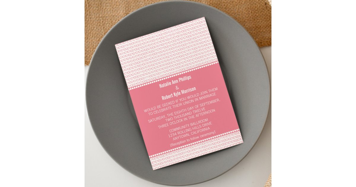 Geek Chic Binary Code Wedding Invitation, Pink Invitation | Zazzle