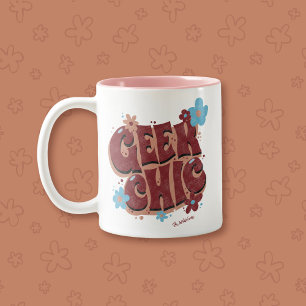 Geek Chic Hand-Lettered Floral Text Design Two-Tone Coffee Mug