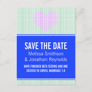 Geek Chic Save the Date Postcard, Blue w/ Heart v3 Announcement Postcard