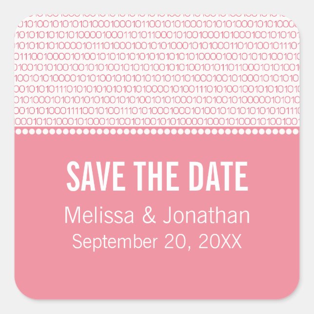 Geek Chic Save the Date Stickers, Pink Square Sticker (Front)