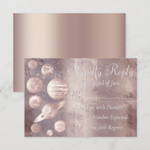 Geek Chic Wedding   Copper Rose Gold Planets RSVP Card