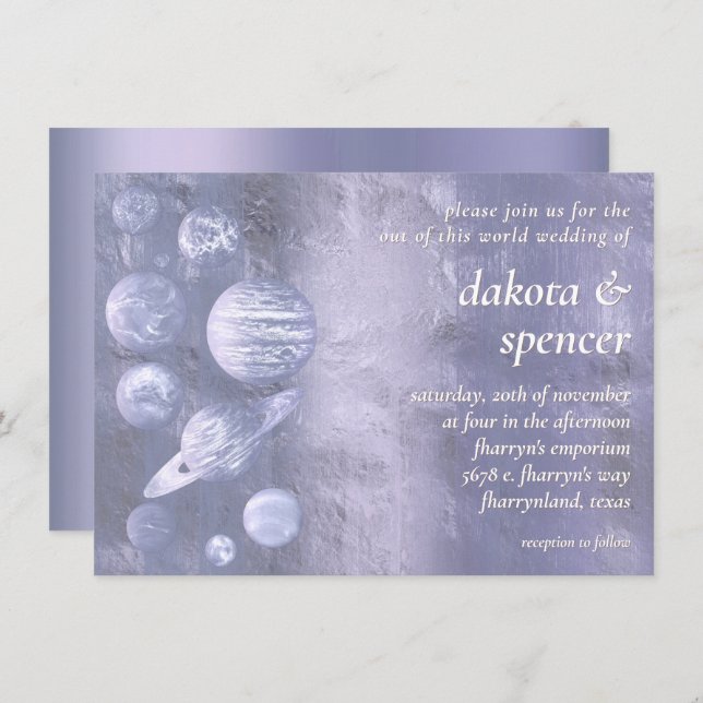 Geek Chic Wedding | Dusty Lavender Solar System Invitation (Front/Back)