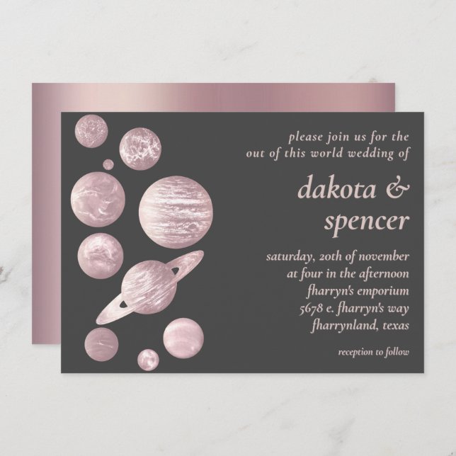 Geek Chic Wedding | Mauve Pink Grey Solar System Invitation (Front/Back)