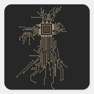 Geek Computer Processor Illustration Square Sticker