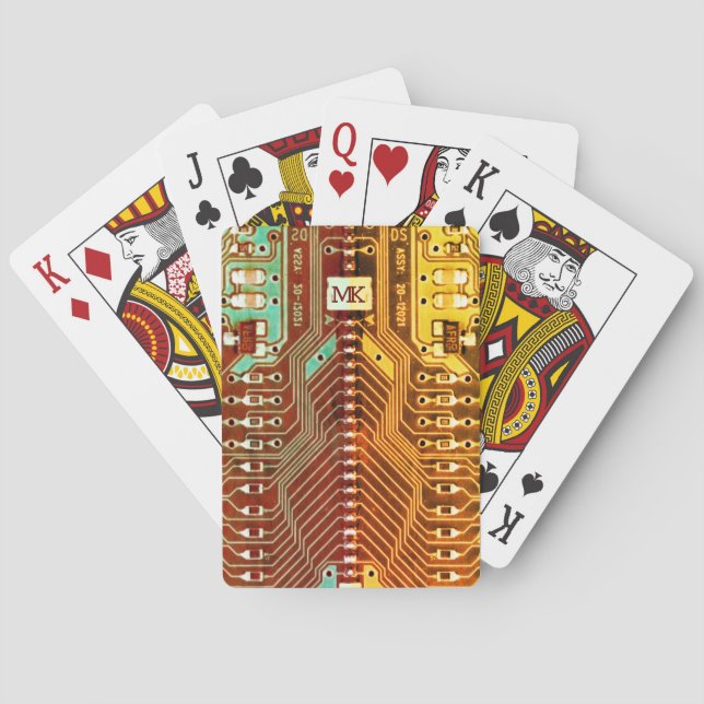 Geek Ethnic printed circuit board robotic Initials Playing Cards (Back)