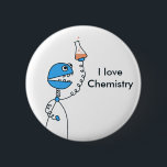 Geek Funny Cartoon Robot Love Chemistry 6 Cm Round Badge<br><div class="desc">Fun geek products with a cartoon robot holding a bubbling flask over blue background. Some of these robot designs have the customisable text "I love Chemistry". 

 Also with this geek robot illustration:</div>