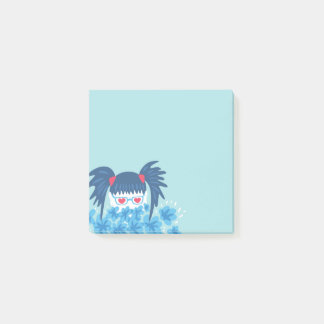 Geek Girl With Heart Shaped Eyes And Blue Flowers Post-it Notes