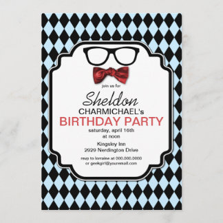 Geek Glasses, Bow Tie & Argyle Birthday Invitation