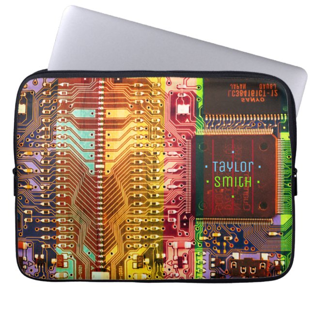 Geek & Glitch printed circuit board robotic Name Laptop Sleeve (Front)