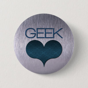 Geek Love (Heart) Button, Dark Blue 6 Cm Round Badge