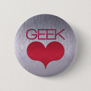 Geek Love (Heart) Button, Dark Pink 6 Cm Round Badge
