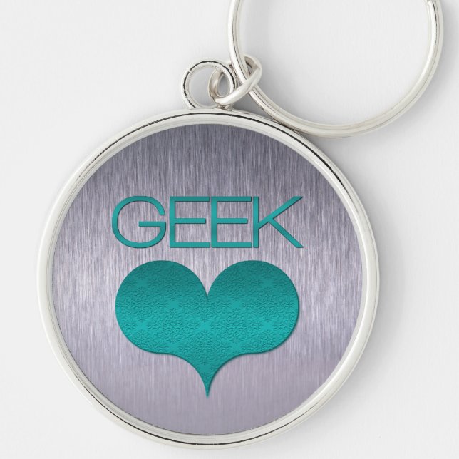 Geek Love (Heart) Keychain, Turquoise Key Ring (Front)