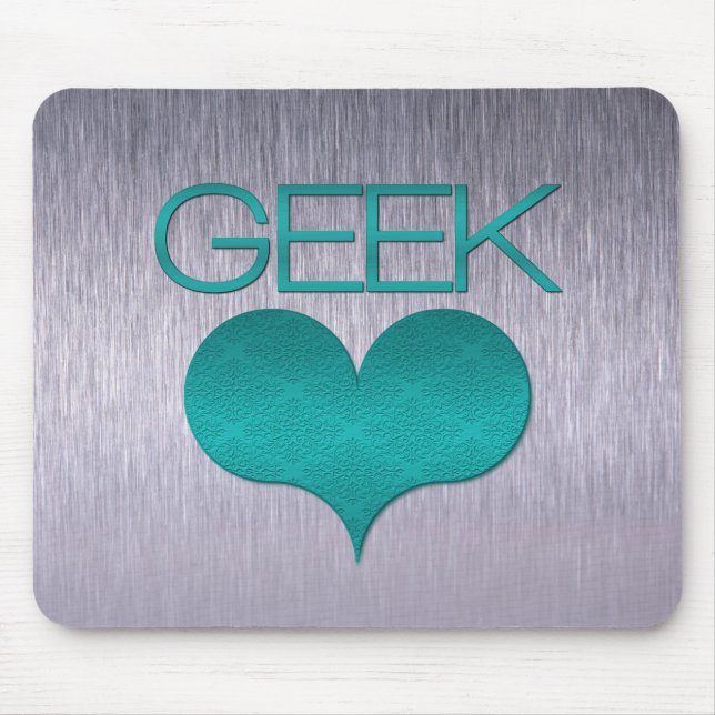 Geek Love (Heart) Mousepad, Turquoise Mouse Mat (Front)