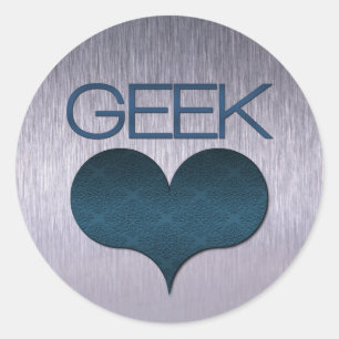 Geek Love (Heart) Stickers, Dark Blue Classic Round Sticker