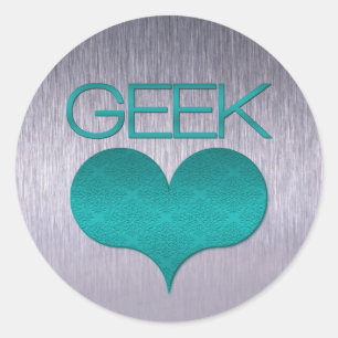 Geek Love (Heart) Stickers, Turquoise Classic Round Sticker