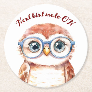 Geek Nerd Bird  Round Paper Coaster